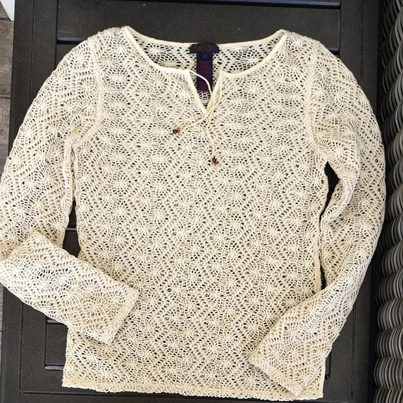 NWOT RALPH Lauren Crochet Open Knit Ecru Top Coverup Women's Sz S - Picture 3 of 9